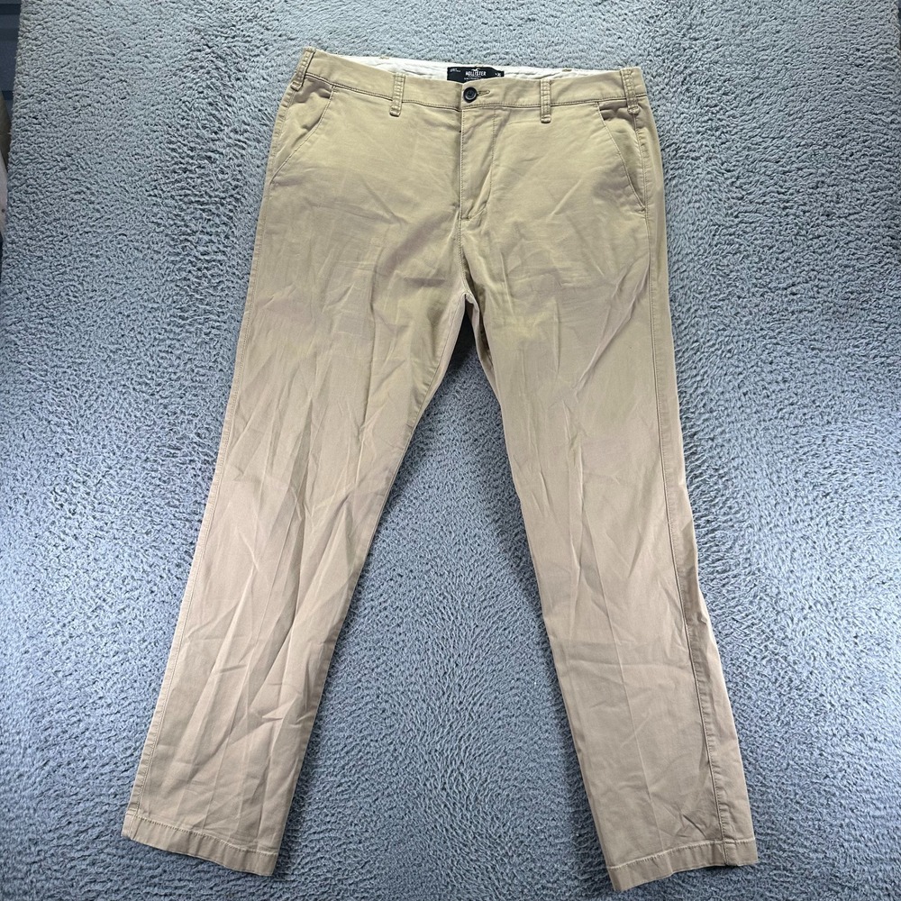 Hollister Epic Flex Pant Men 36x32 Brown Chino Straight Preppy Office Stretch